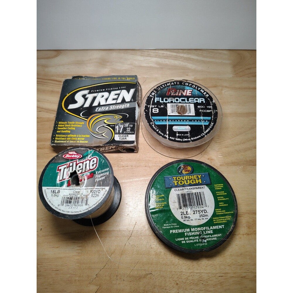 Lot of 4 Spools Partial Monafilament Fishing Line 2-17LBS, 17 lb 15 lb 8 lb 2 lb